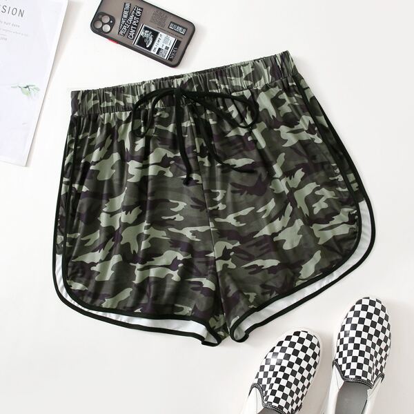 

Plus Camo Contrast Binding Dolphin Shorts, Multicolor