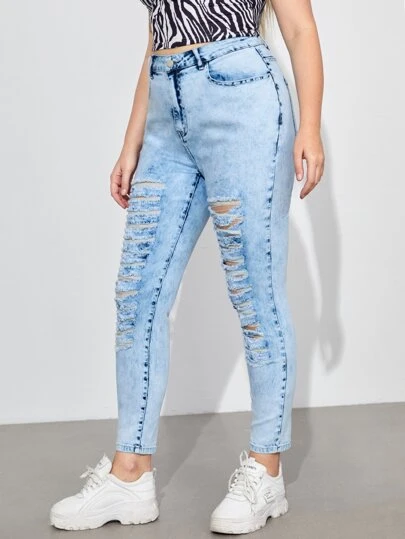 на пуговицах Одноцветный Джинсы размер плюс