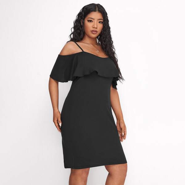 

Plus Cold Shoulder Fitted Dress, Black