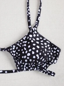 Swim Mod Summer Beach Dalmatian Pattern Bikini Set Tie Side Bottom 2 Piece Bathing Suit - Black and White - View 4
