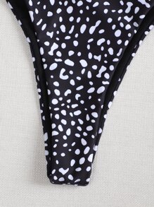Swim Mod Summer Beach Dalmatian Pattern Bikini Set Tie Side Bottom 2 Piece Bathing Suit - Black and White - View 5