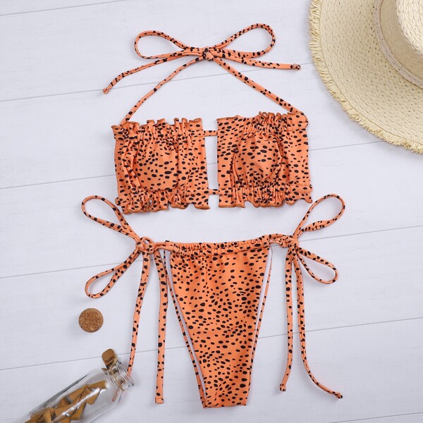 

Dalmatian Frill Tie Side Bikini Swimsuit, Orange