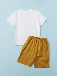 SHEIN Boys Slogan Mixed Print Top & Shorts Set - Multicolor - View 2