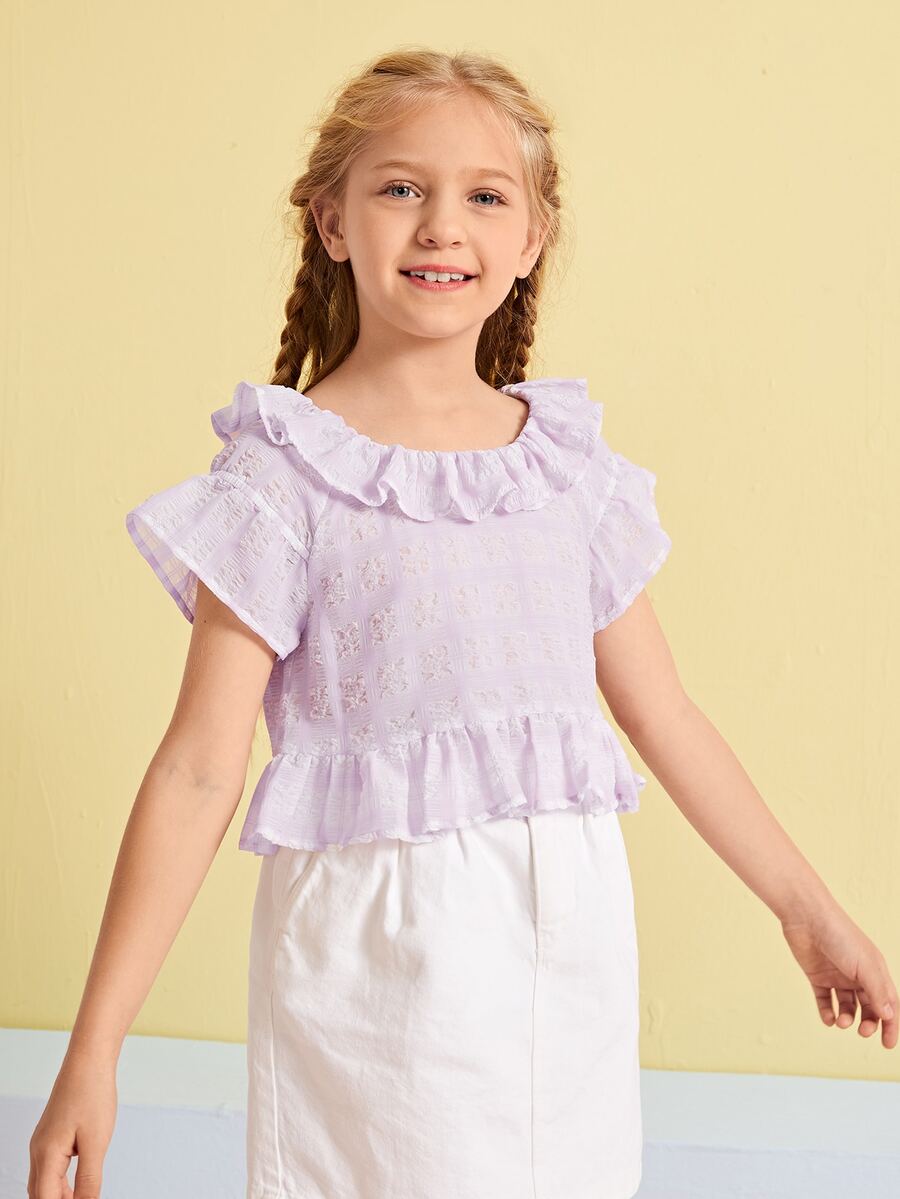 SHEIN Top bajo amplio de cuello fruncido - Lila Púrpura - Ver 1