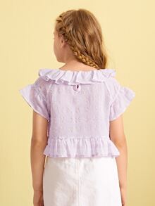 SHEIN Top bajo amplio de cuello fruncido - Lila Púrpura - Ver 2