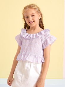 SHEIN Top bajo amplio de cuello fruncido - Lila Púrpura - Ver 3