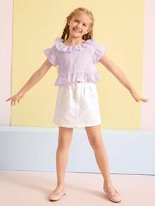 SHEIN Top bajo amplio de cuello fruncido - Lila Púrpura - Ver 4