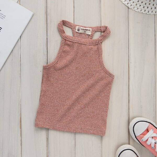 

Toddler Girls Solid Halter Top, Coral orange