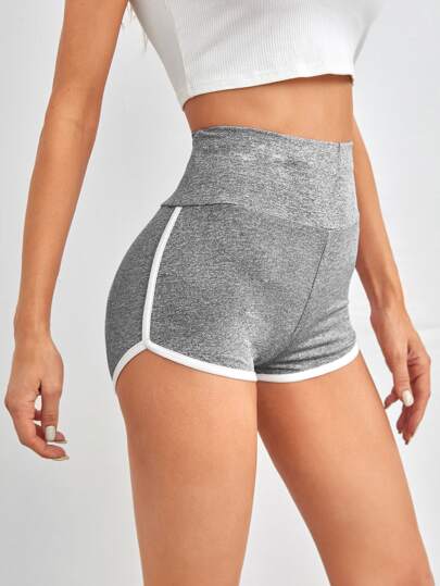 SHEIN EZwear 寬腰帶拼接滾邊雜色針織短褲