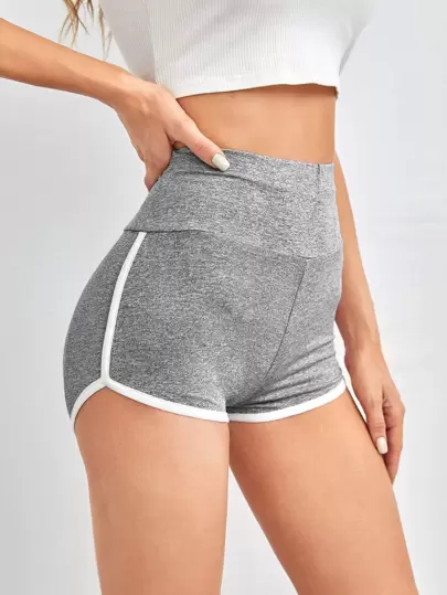 SHEIN EZwear 寬腰帶拼接滾邊雜色針織短褲