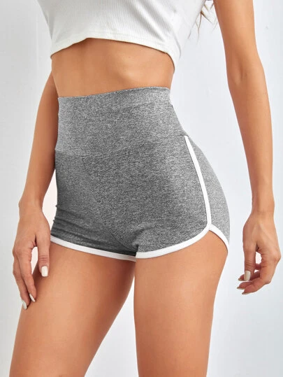 SHEIN EZwear 寬腰帶拼接滾邊雜色針織短褲