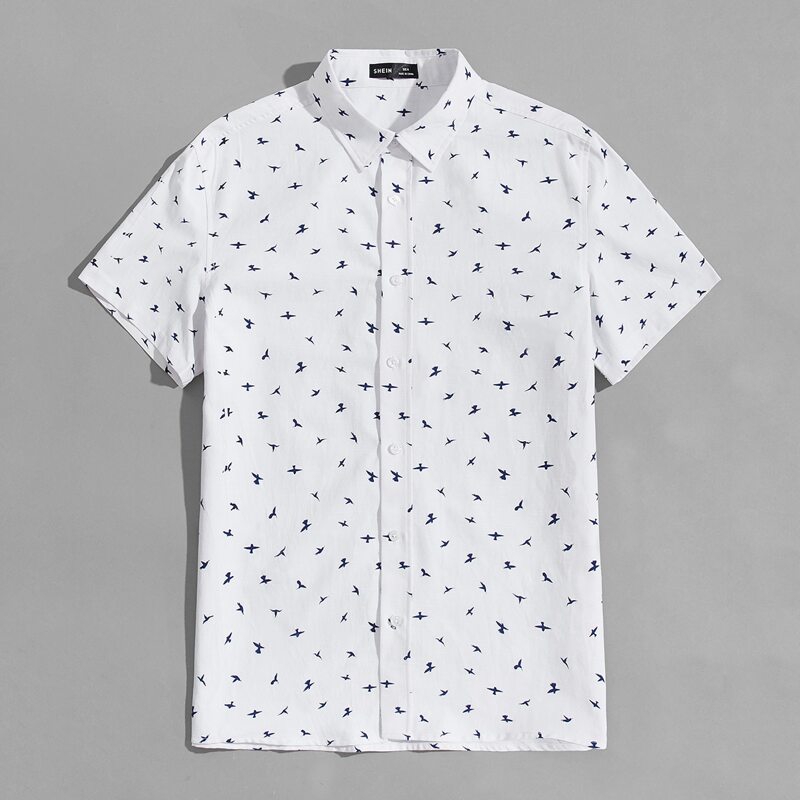 

Guys All Over Bird Print Shirt, White