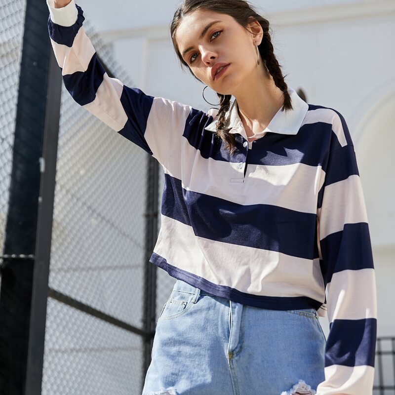 

Striped Boxy Polo Shirt, Multicolor