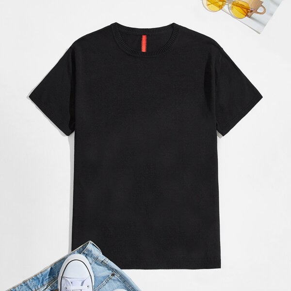 

Men Contrast Tape Short Sleeve Knit Top, Black