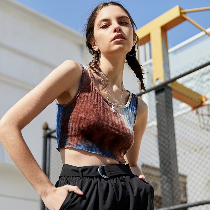 Tie Dye Crop Tank Top, Multicolor