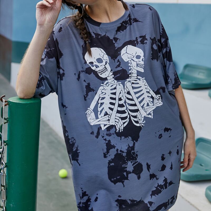 

Skeleton Graphic Tie Dye Tee Dress, Multicolor