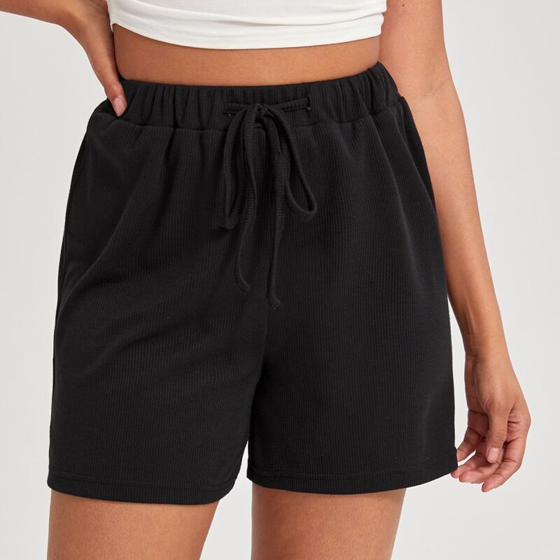 

Ribbed Drawstring Shorts, Black