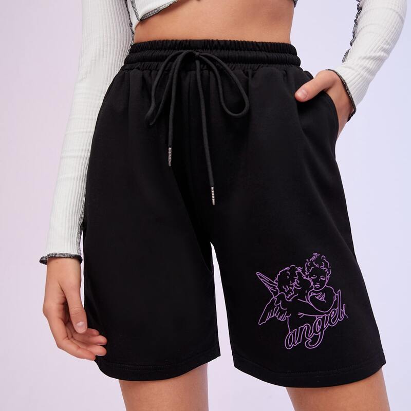 

Angel Graphic Sweat Shorts, Black