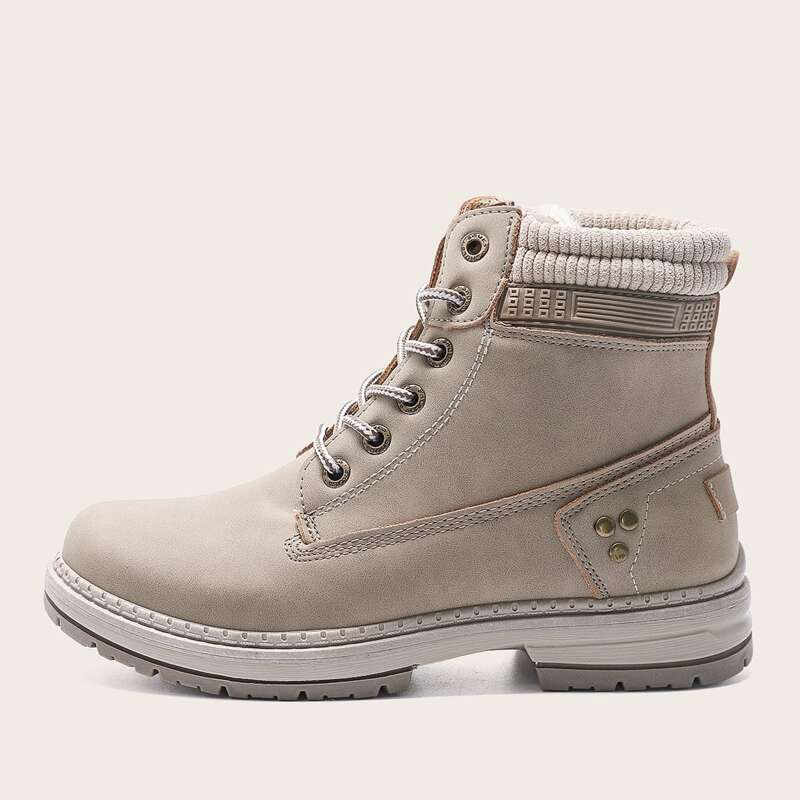 

Lace Up Front Plush Lined Boots, Khaki