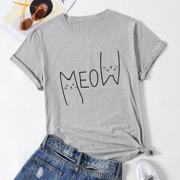 

Plus Letter & Cartoon Graphic Tee, Grey