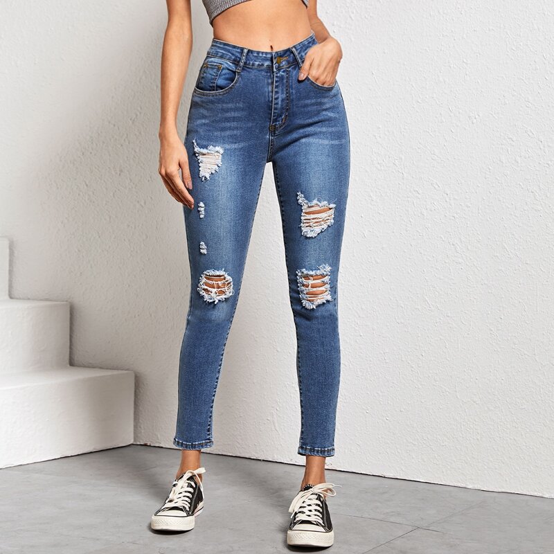 

High Waist High Stretch Slant Pocket Skinny Jeans, Medium wash