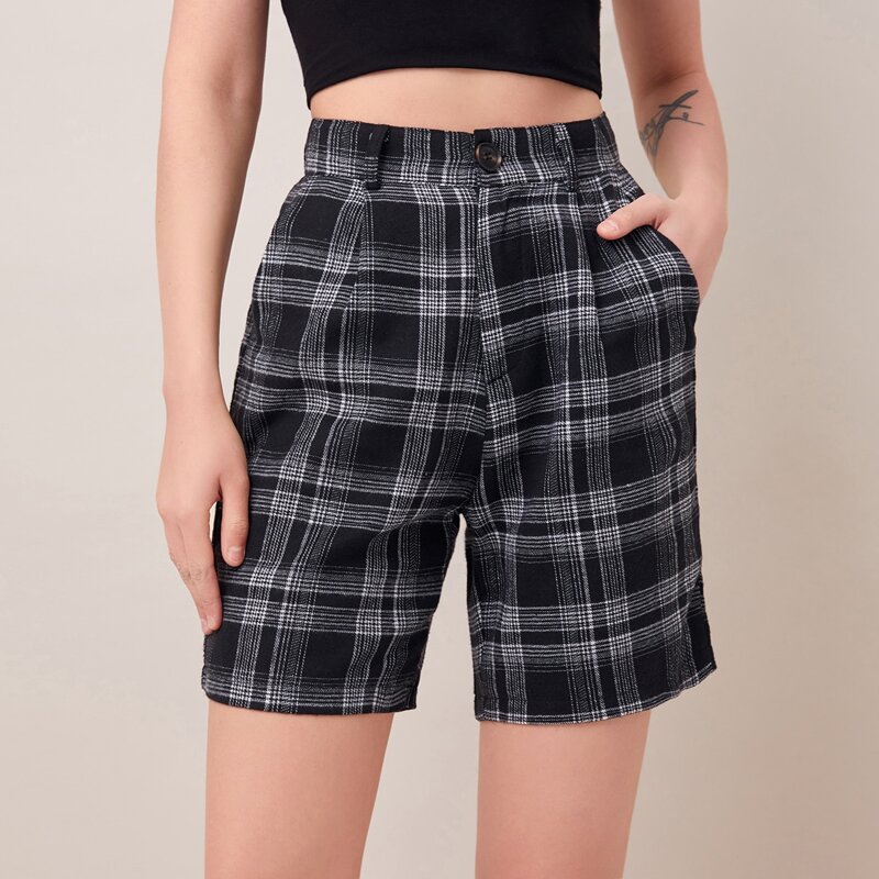 

Longline Plaid Shorts, Multicolor