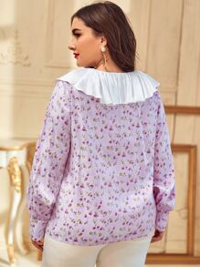 SHEIN Plus Contrast Ruffle Trim Ditsy Floral Top - Multicolor - View 2