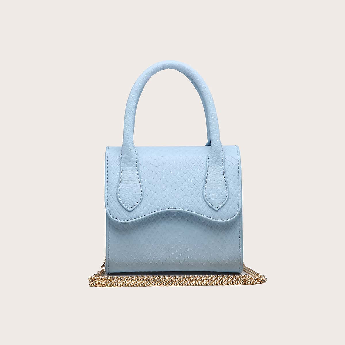 

Snakeskin Chain Satchel Bag, Baby blue
