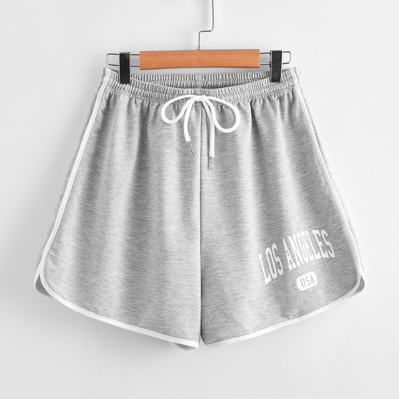 

Letter Tie Front Dolphin Shorts, Light grey