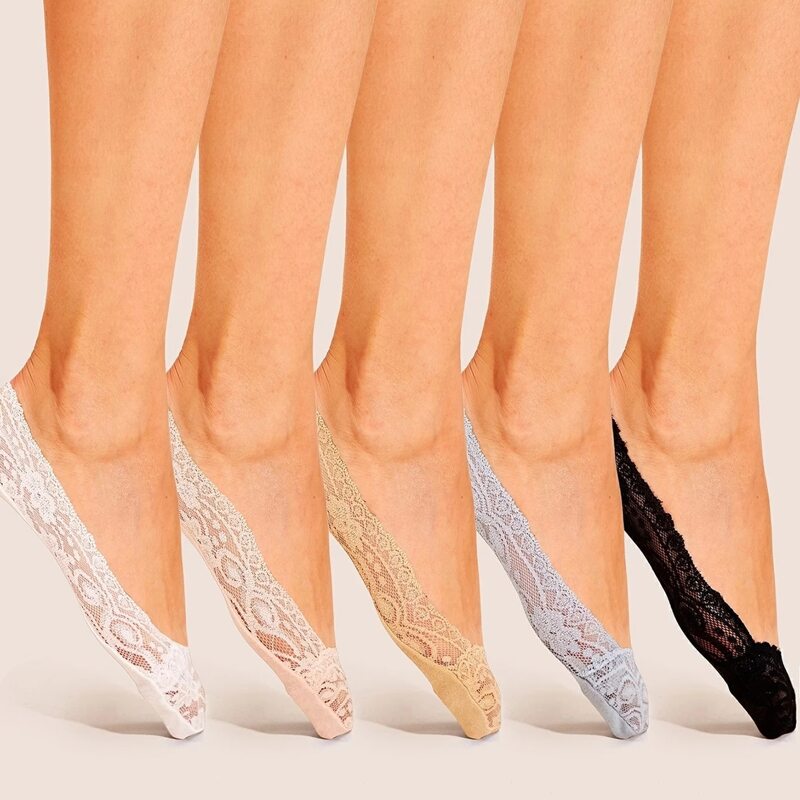 

5pairs Floral Lace Invisible Socks, Multicolor