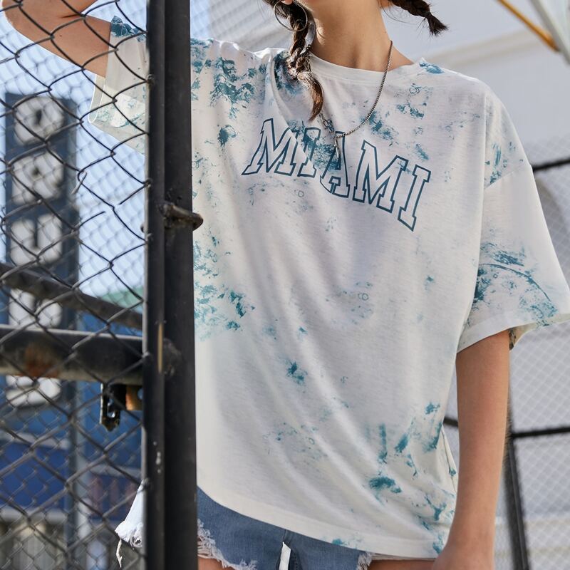 

Letter Graphic Tie Dye Oversized Tee, Blue and white
