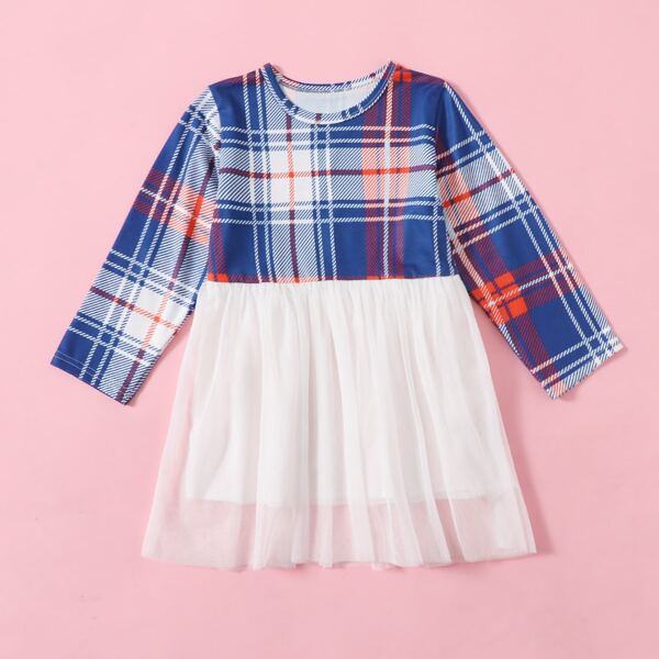 

Toddler Girls 1pc Mesh Panel Plaid Dress, Multicolor