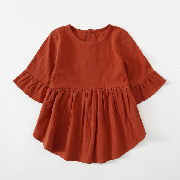 

Baby Girl 1pc Flounce Sleeve Solid Dress, Burnt orange