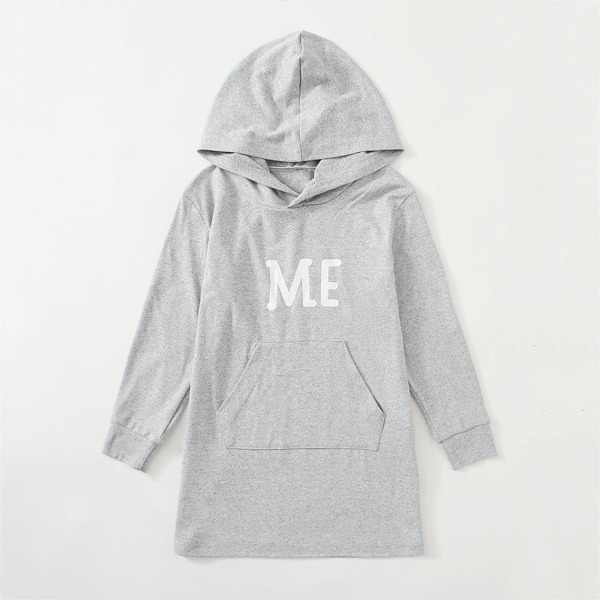 

Toddler Girls Kangaroo Pocket Letter Graphic Hoodie Dress, Light grey
