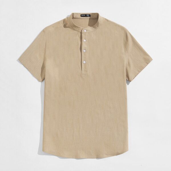 

Men Button Half Placket Shirt, Khaki