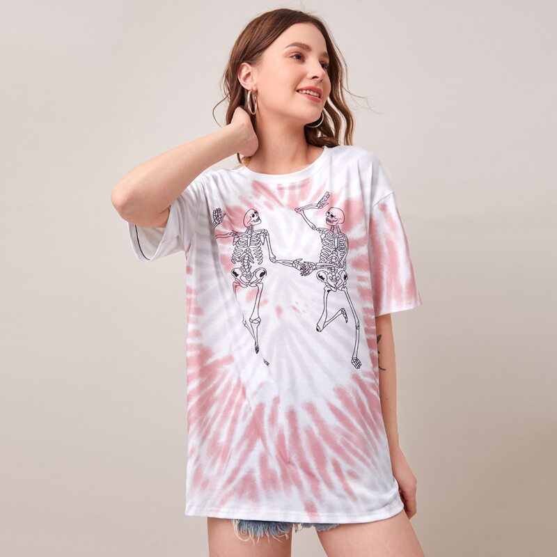 

Skull Graphic Tie Dye Oversized Tee, Multicolor