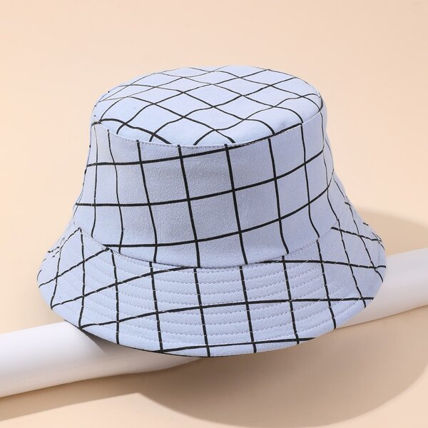 

Plaid Print Bucket Hat, Baby blue