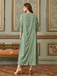 Al Najma Gilding Print Lace Trim Dress - Mint Green - View 2
