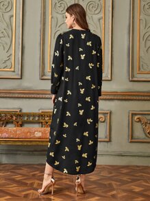 Seusyu V-neck Plants Print Maxi Dress - Black - View 2