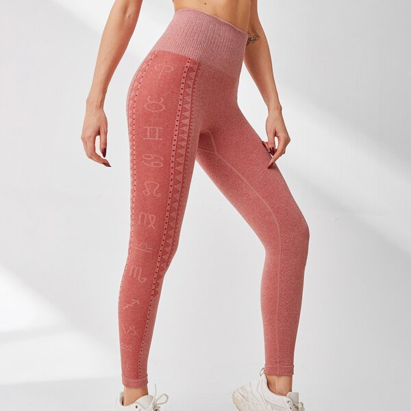 

Letter Graphic Wide Waistband Sports Leggings, Watermelon pink
