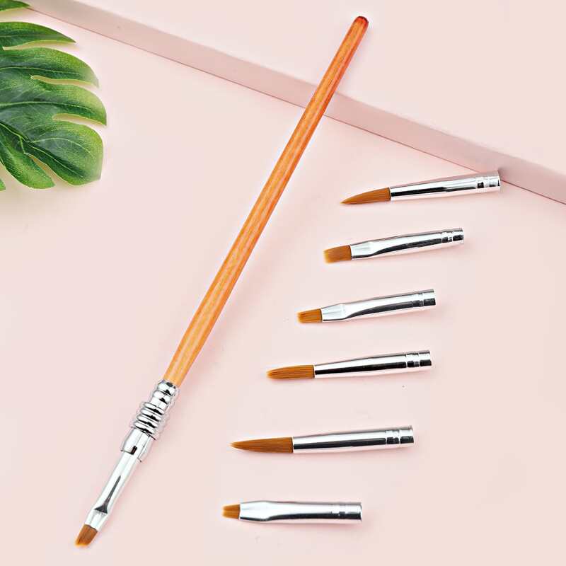 

1pc Nail Art Painting Pen & 6pcs Replacement Brush Head, Brown