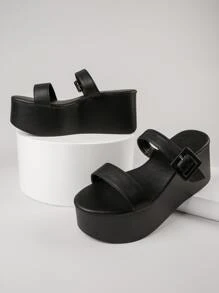 Giày nêm & Giày phẳng màu trơn Đúng mốt - màu đen - Xem 4