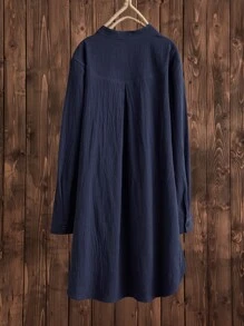 半紐扣前短後長長款襯衫不附項鍊 - 藏蓝色 - 查看 2