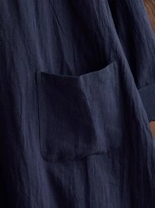 半紐扣前短後長長款襯衫不附項鍊 - 藏蓝色 - 查看 4