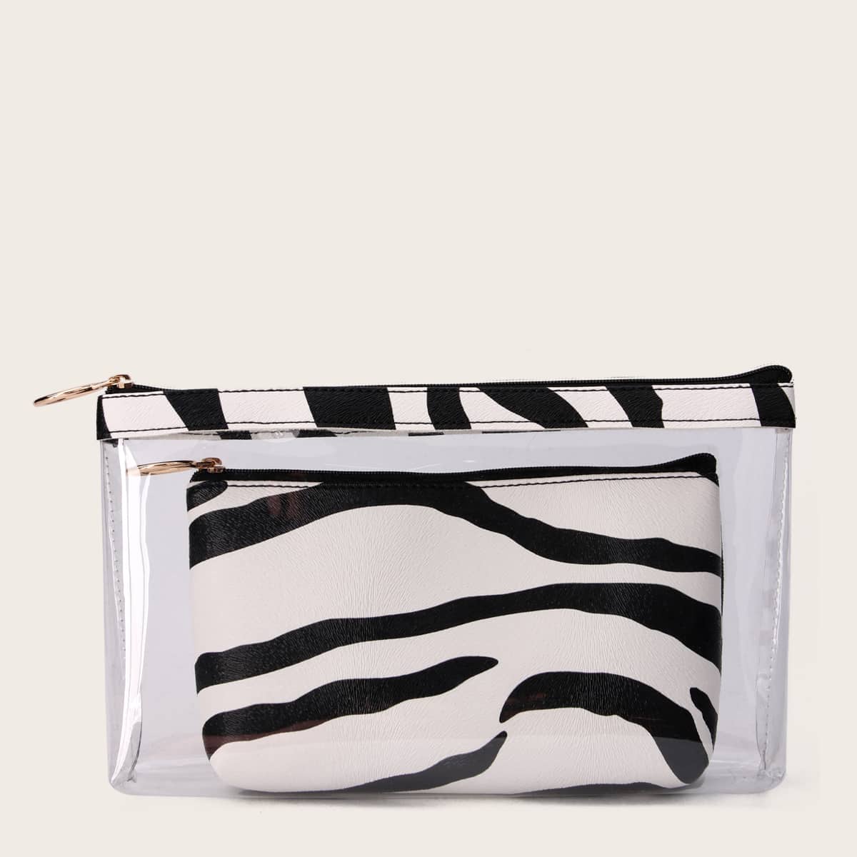 

2pcs Zebra Striped Makeup Bag, Multicolor