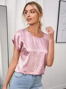 SHEIN Privé Top de leopardo de manga murciélago - Rosa vieja - Ver 1