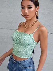 Soleia Xịt ngực xù lông trước đường may sling top - Màu xanh Bạc hà - Xem 4