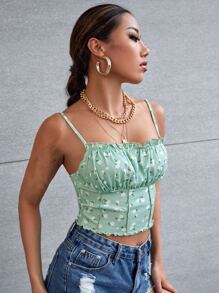 Soleia Xịt ngực xù lông trước đường may sling top - Màu xanh Bạc hà - Xem 5