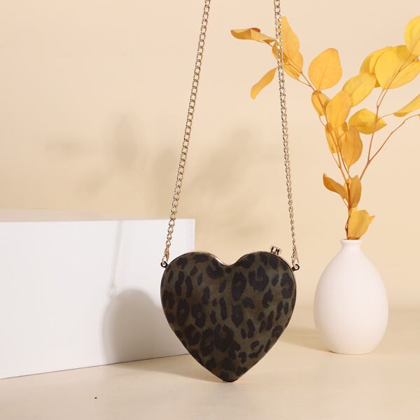 

Mini Leopard Pattern Heart Crossbody Bag, Multicolor