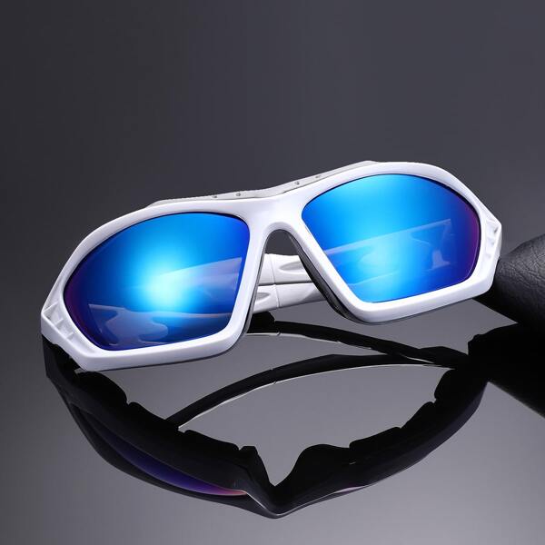 

Men Flat Top Shield Cycling Sunglasses, Blue
